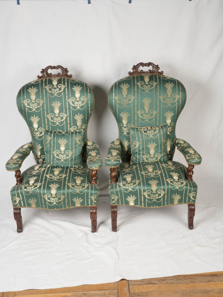 Elegant silk upholstered Napoleon chairs