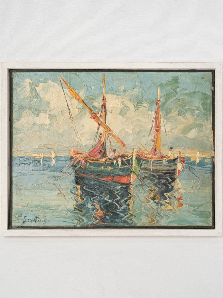 Vibrant Mid-20th-Century Impasto Seascape w/ Lateen-Rigged Boats - 11½" x 14½"