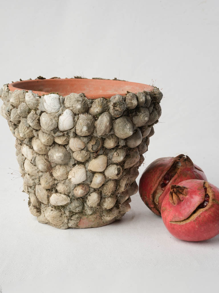 handmade terracotta plant pots Petite Mid 20th Century French Folk Art Shellwork Terracotta Planter -