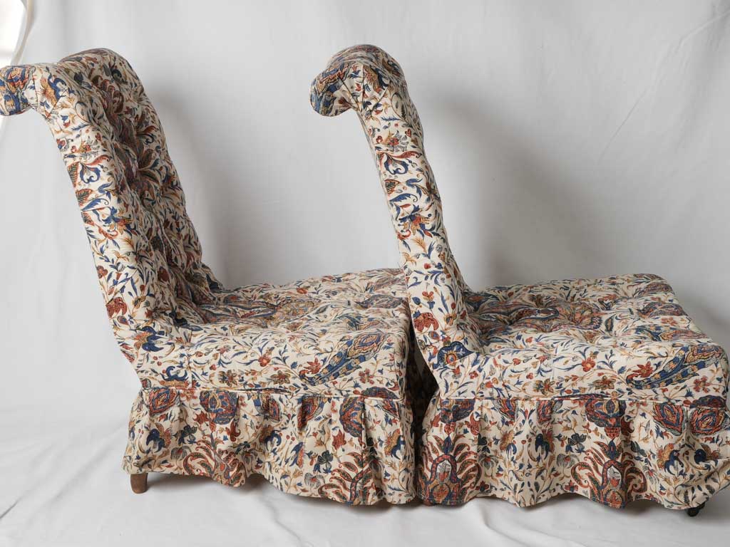 Vintage ruffled skirted lounge chairs
