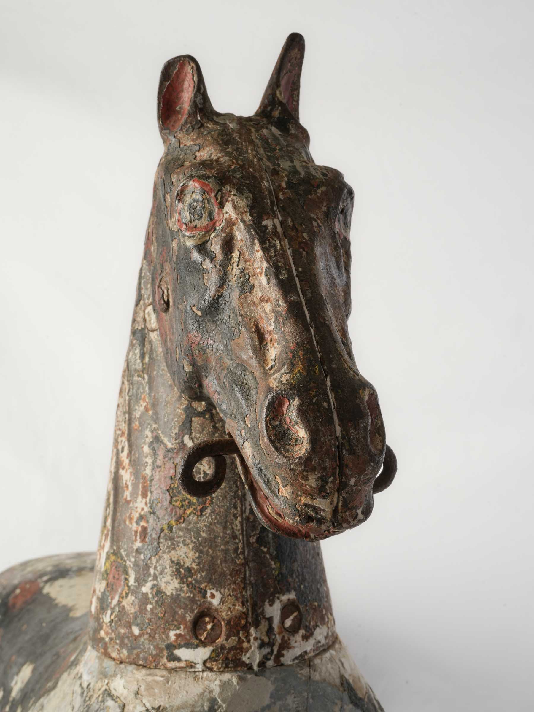 Weathered timber carousel horse statue