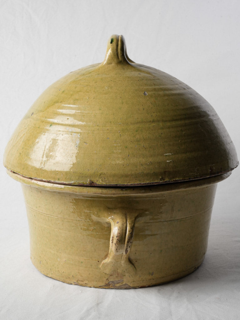 Handmade rustic cocotte, green hue