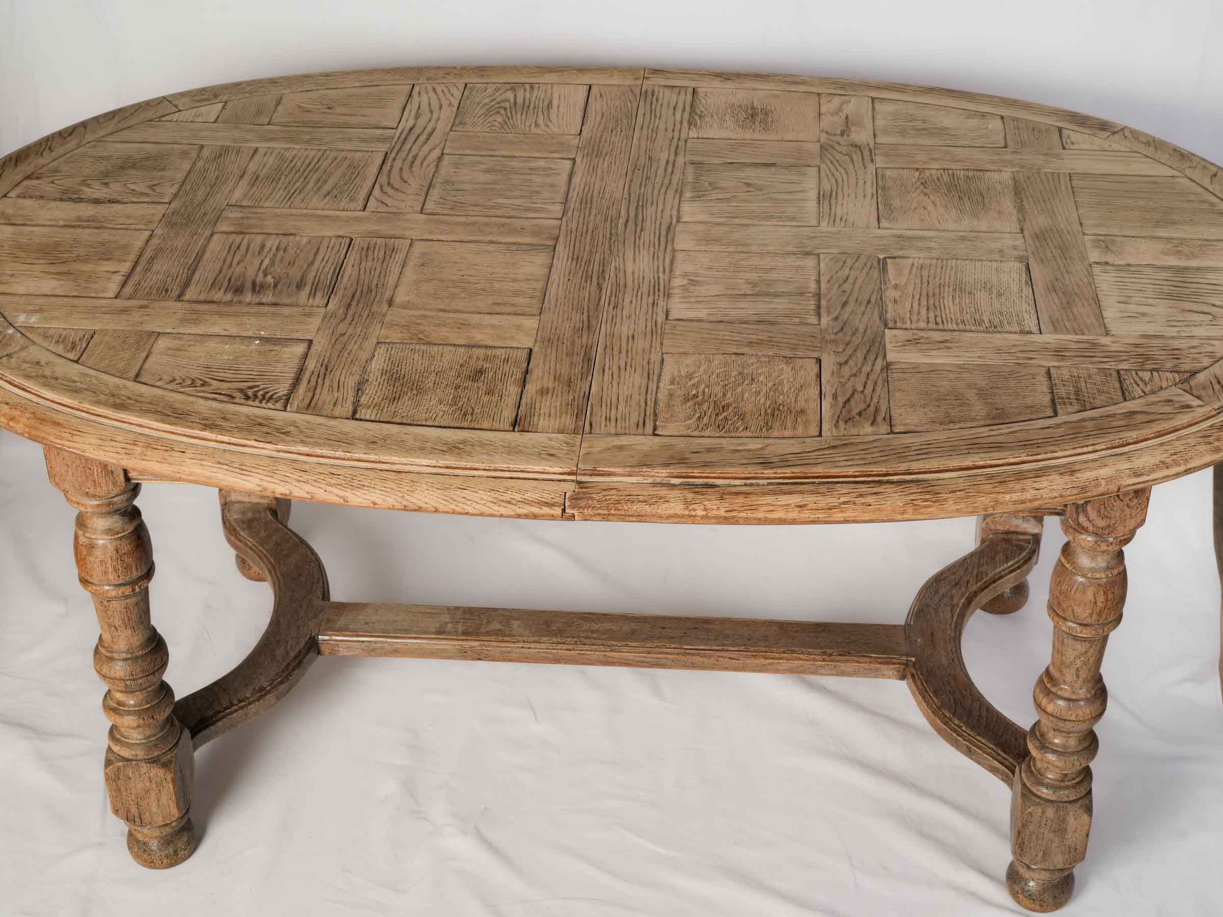 Beautiful Extendable Oak Dining Table w/ Parquetry Top, Early 20th Century