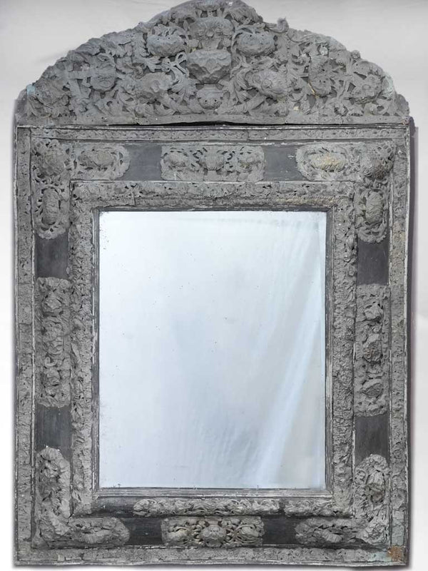 Antique French black leather mirror
