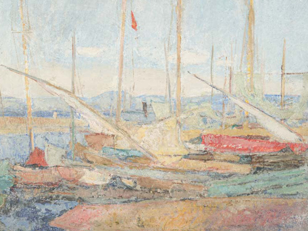 Atmospheric vibrant harbor painting