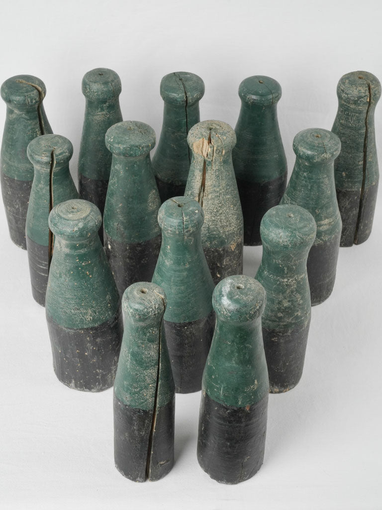 Vintage French dual-tone wooden bowling pins