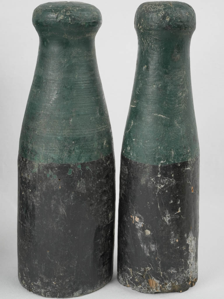 Celadon green and black wooden skittles