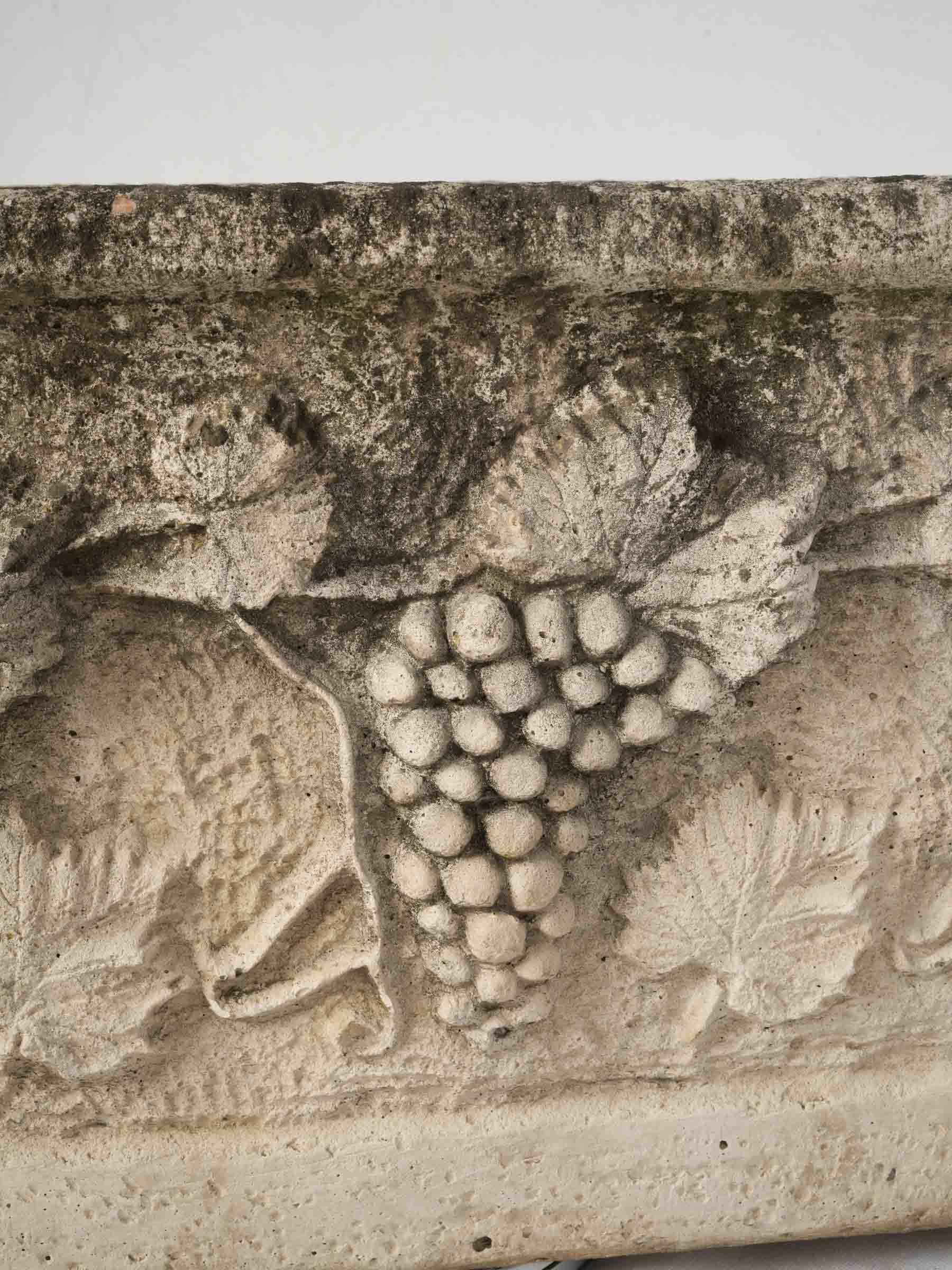 Set of Four Substantial French Reconstituted Stone Garden Planters w/ Vine Motif, c.1950s -37"