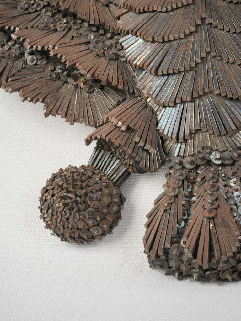 Folk Art Heraldic Eagle in Worked Nails on Wooden Panel - 20½"