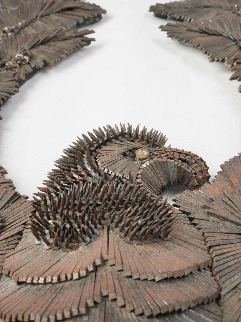 Folk Art Heraldic Eagle in Worked Nails on Wooden Panel - 20½"