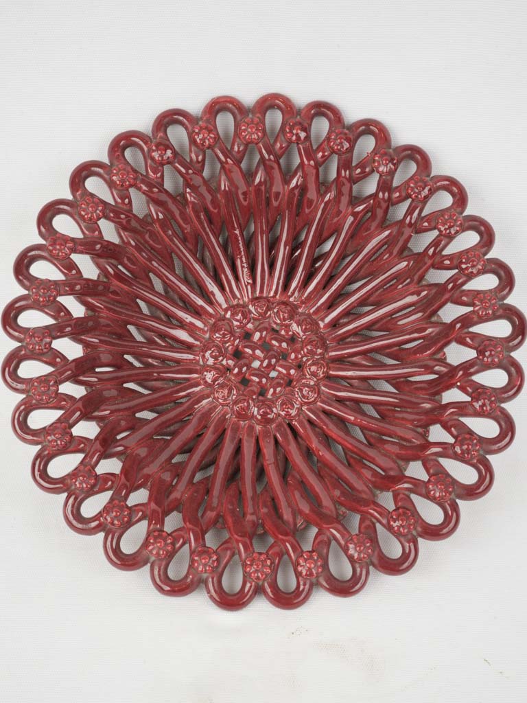 Vintage Burgundy Red Ceramic Fruit Bowl