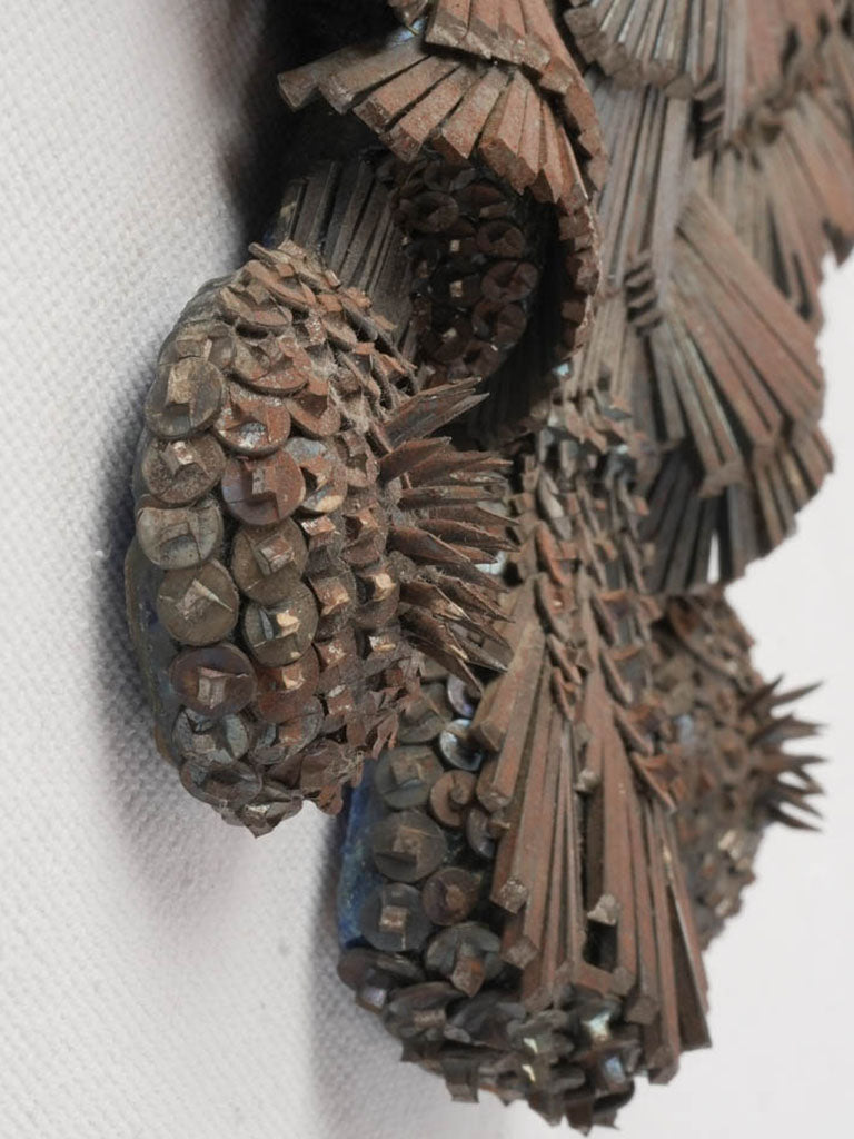 Folk Art Heraldic Eagle in Worked Nails on Wooden Panel - 20½"