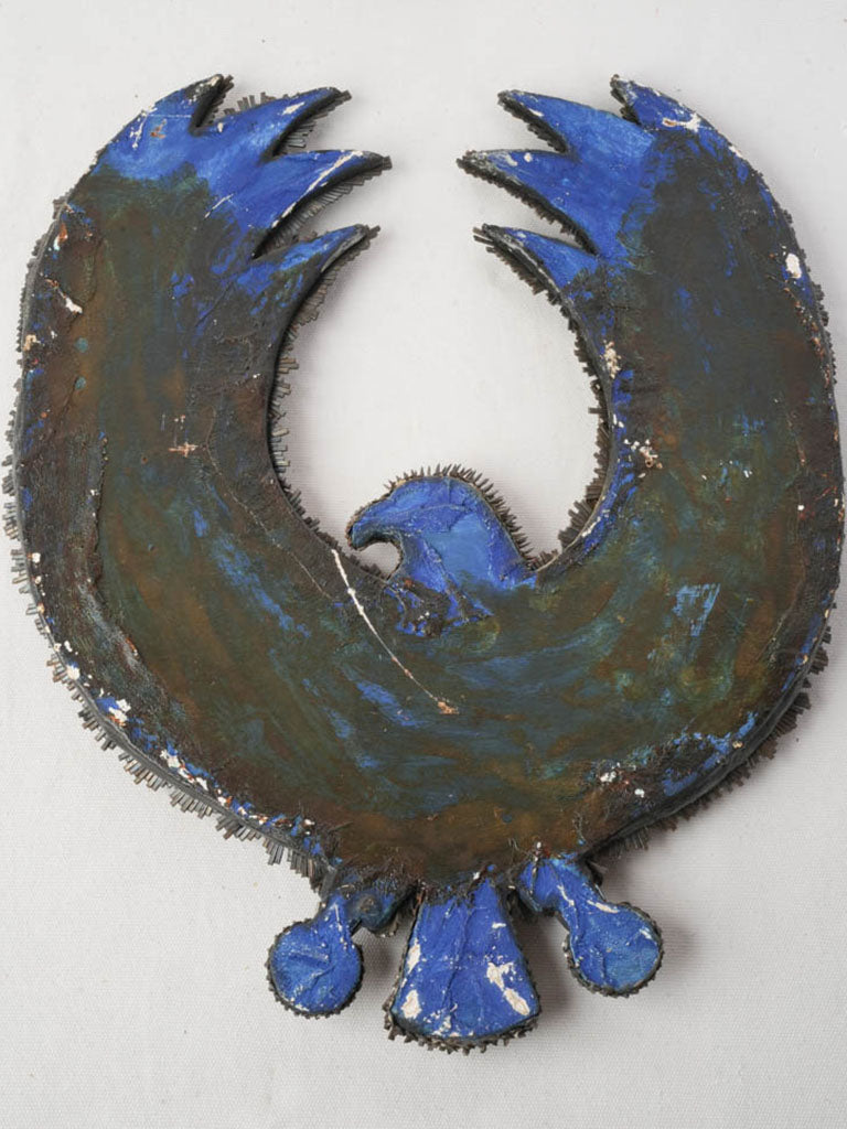 Folk Art Heraldic Eagle in Worked Nails on Wooden Panel - 20½"