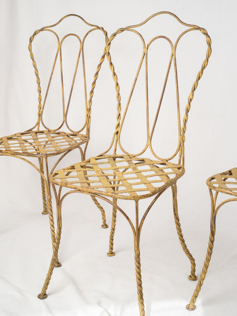 Set of Four Late 20th Century Wrought Iron Garden Chairs in Sunny Yellow Patina - 37¾"