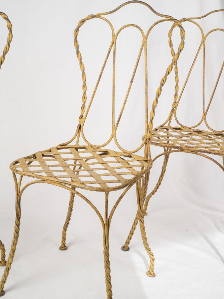 Set of Four Late 20th Century Wrought Iron Garden Chairs in Sunny Yellow Patina - 37¾"