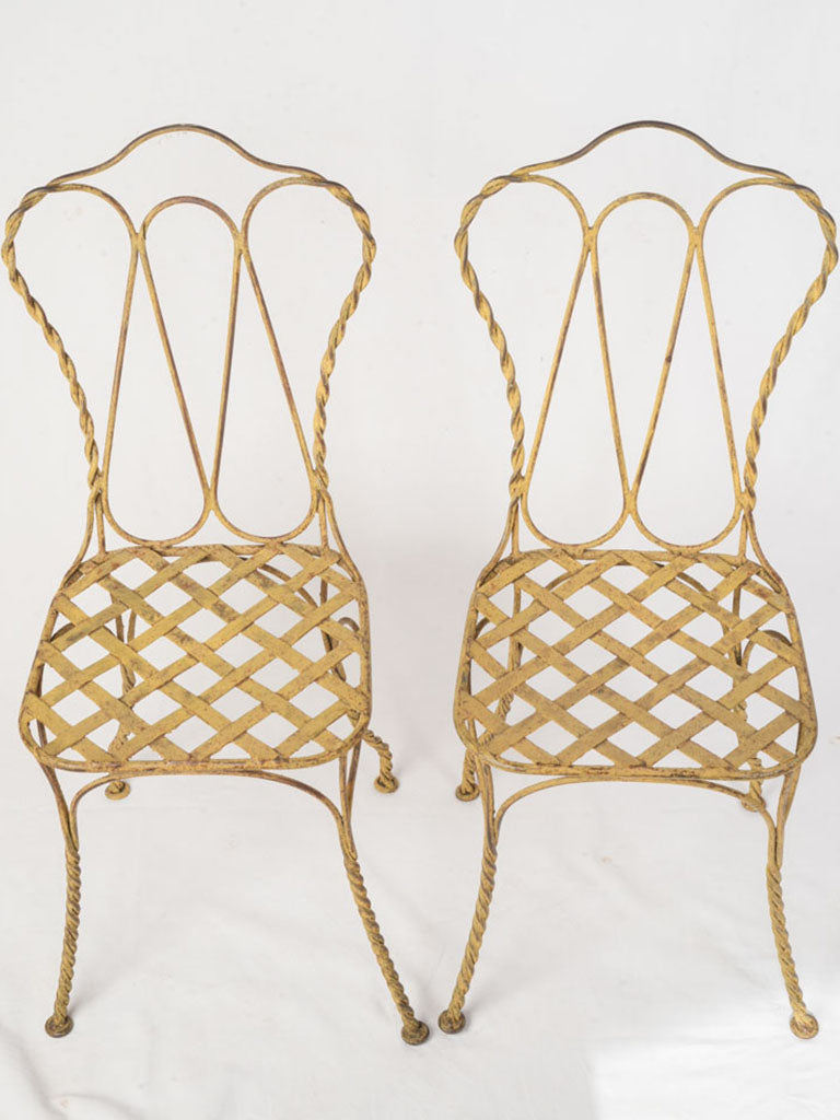 Set of Four Late 20th Century Wrought Iron Garden Chairs in Sunny Yellow Patina - 37¾"