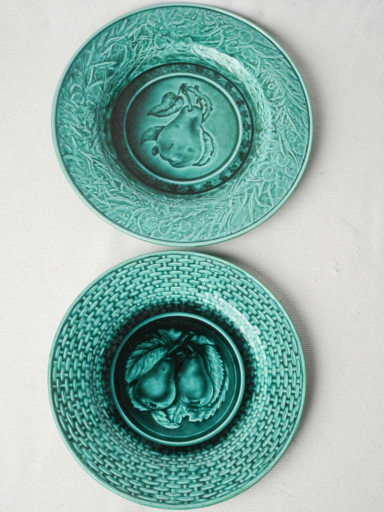 Two French Majolica Dessert Plates With Pear Relief