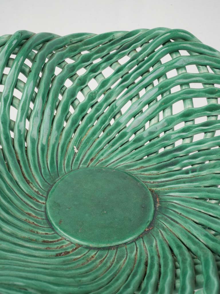 Delicate Handcrafted Green Ceramic Basket