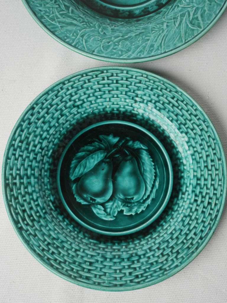 Two French Majolica Dessert Plates With Pear Relief