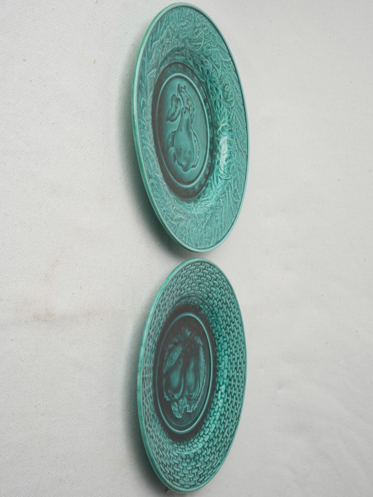 Two French Majolica Dessert Plates With Pear Relief