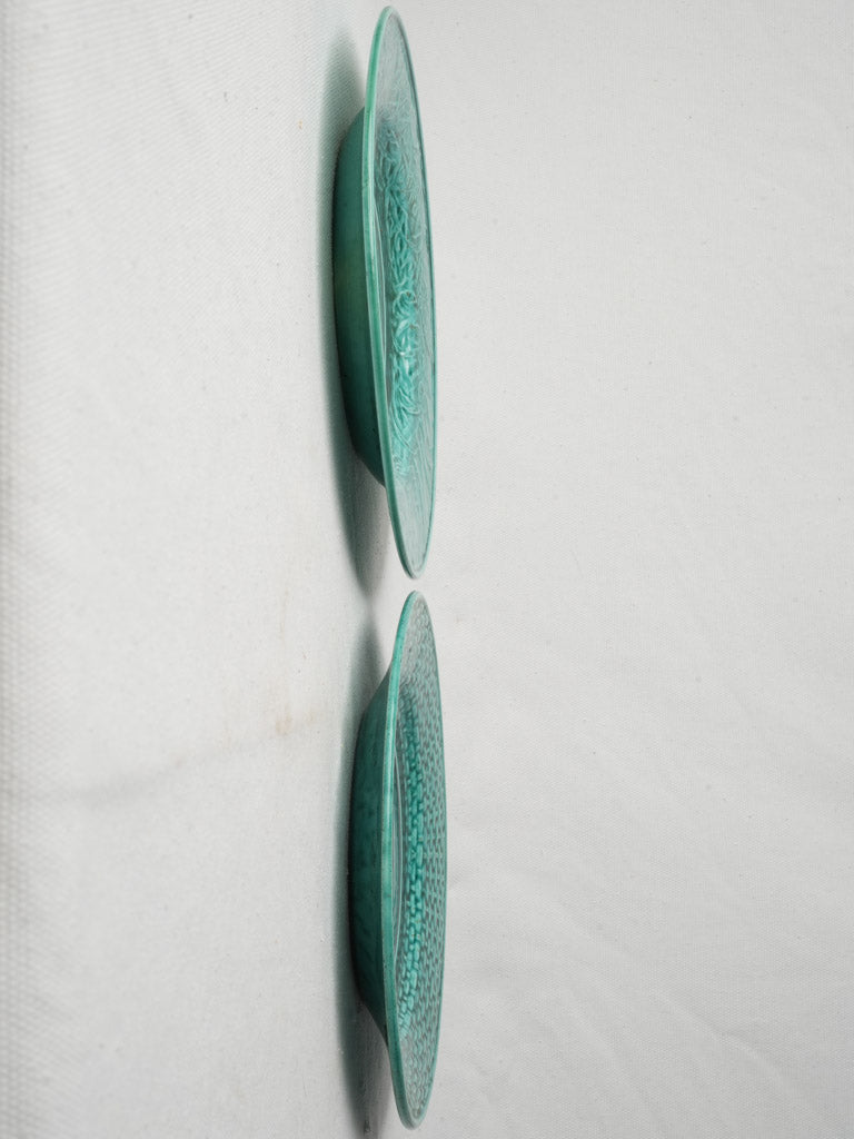 Two French Majolica Dessert Plates With Pear Relief