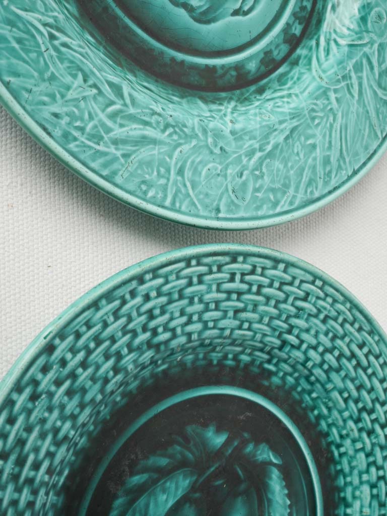 Two French Majolica Dessert Plates With Pear Relief