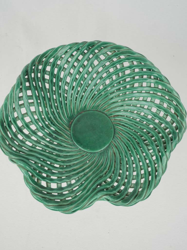 Rich Green Glazed Openwork Fruit Bowl