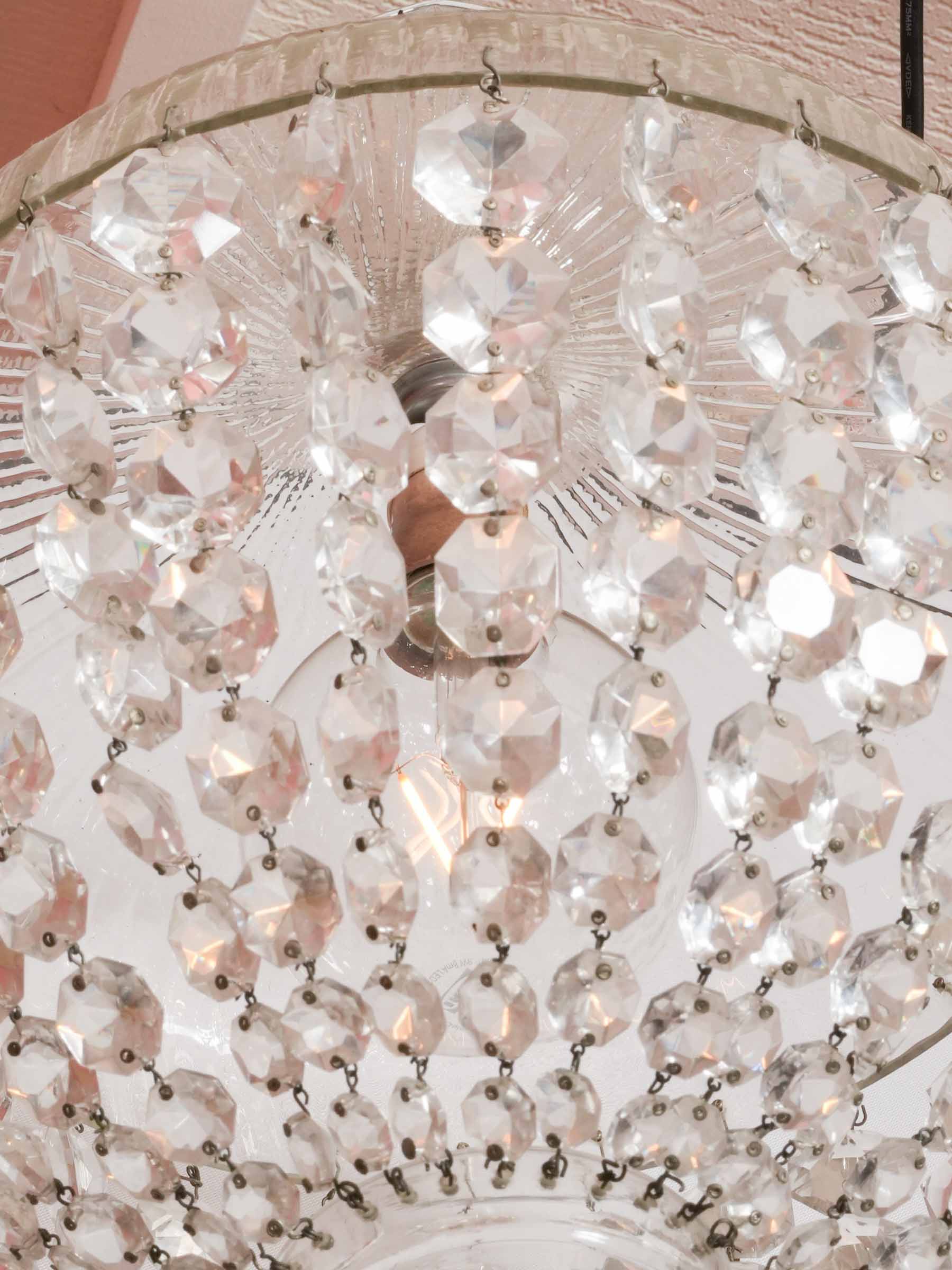 Sparkling French Basket-Form Glass Pendant, Early-Mid 20th Century – 18"