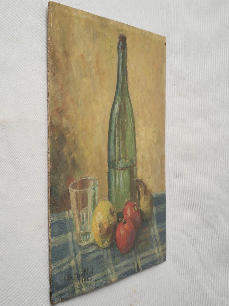 Petite French Oil On Panel Still Life w/ Bottle - 13¾" x 10¾"