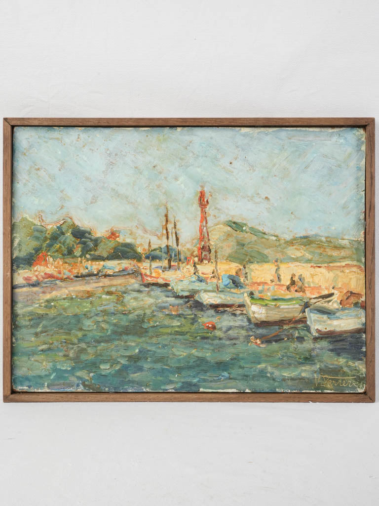 1960s Mediterranean Seascape Oil Painting by Victor Ferreri - 15" x 19¾"