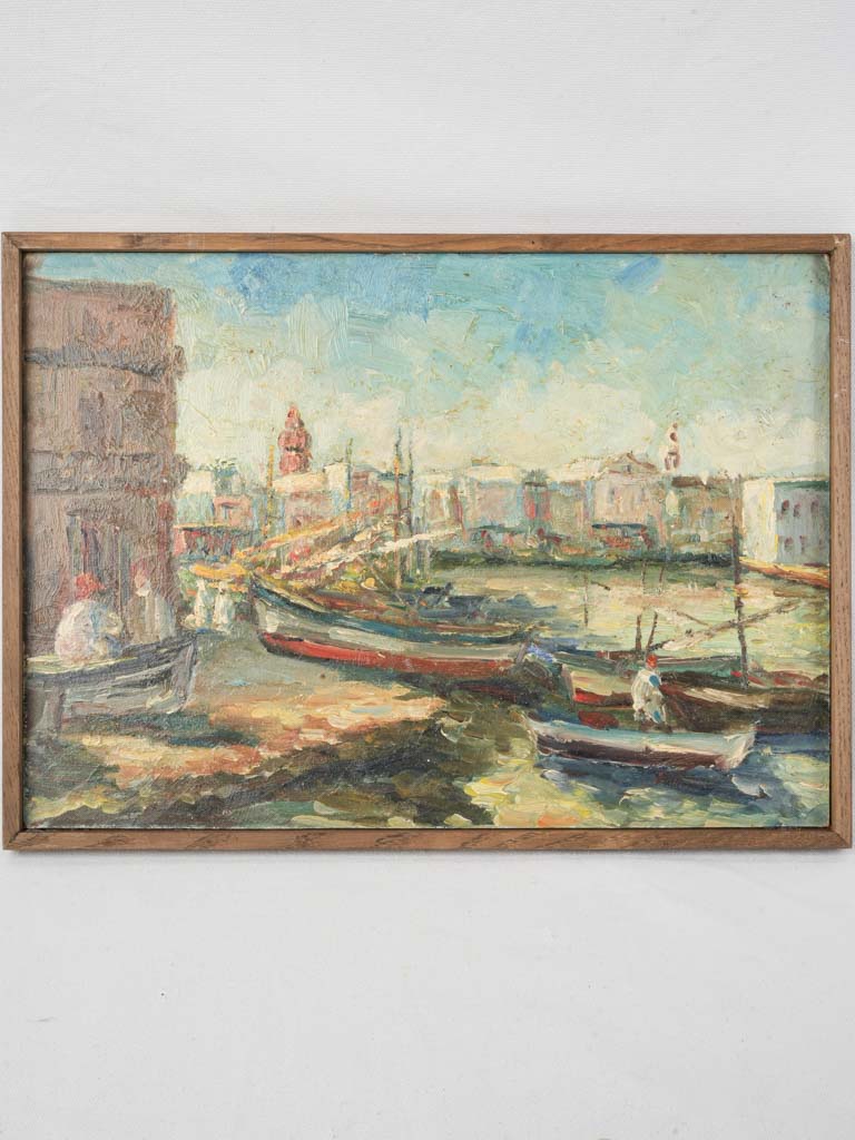 Mediterranean Port Scene Oil Painting by Victor Ferreri - 13¾" x 19"