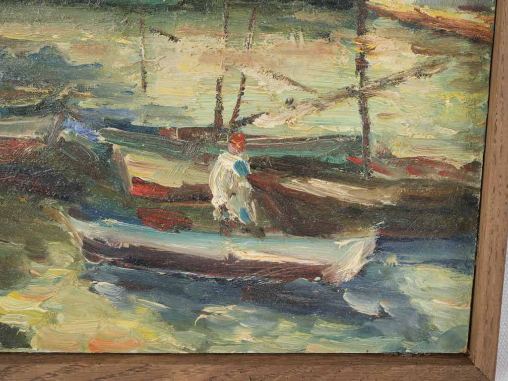 Mediterranean Port Scene Oil Painting by Victor Ferreri - 13¾" x 19"