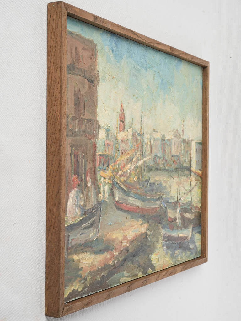 Mediterranean Port Scene Oil Painting by Victor Ferreri - 13¾" x 19"