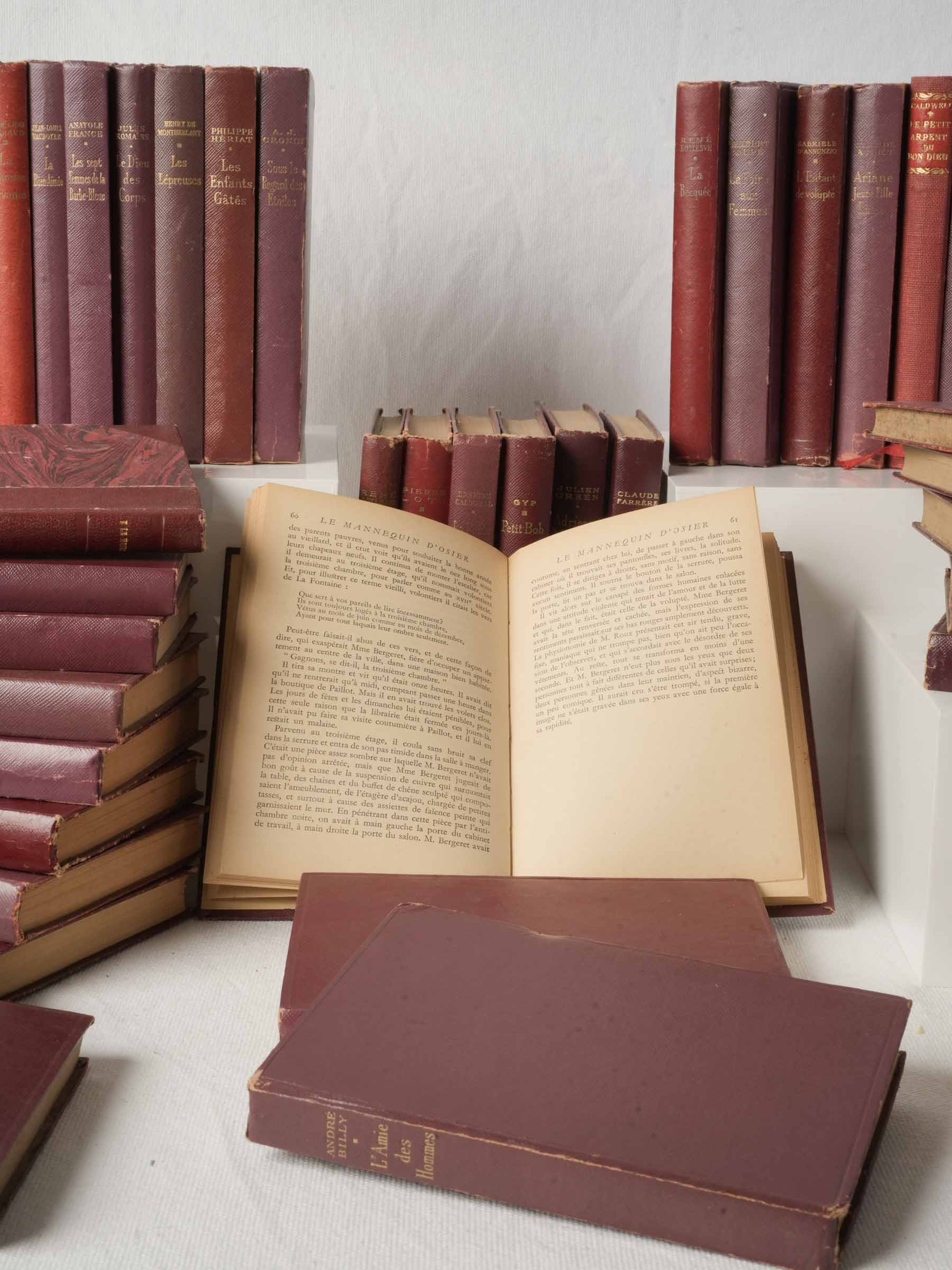 Distressed oxblood book collection