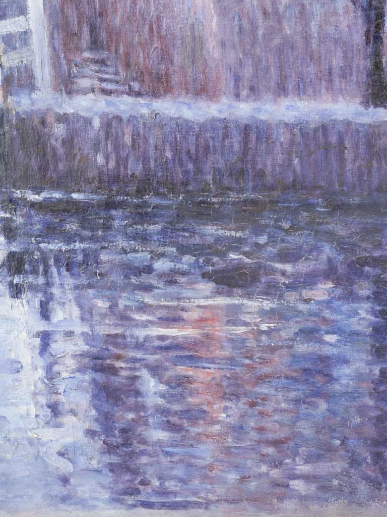 Timeworn French 1923 river scene.