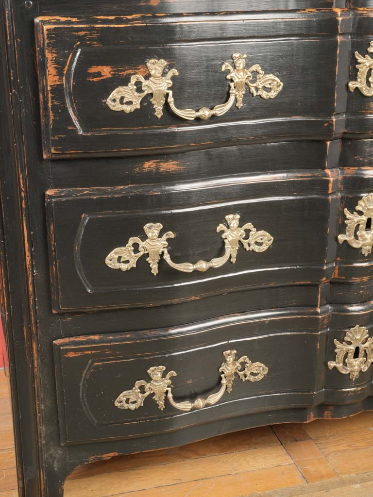 Antique serpentine commode, bronze fittings