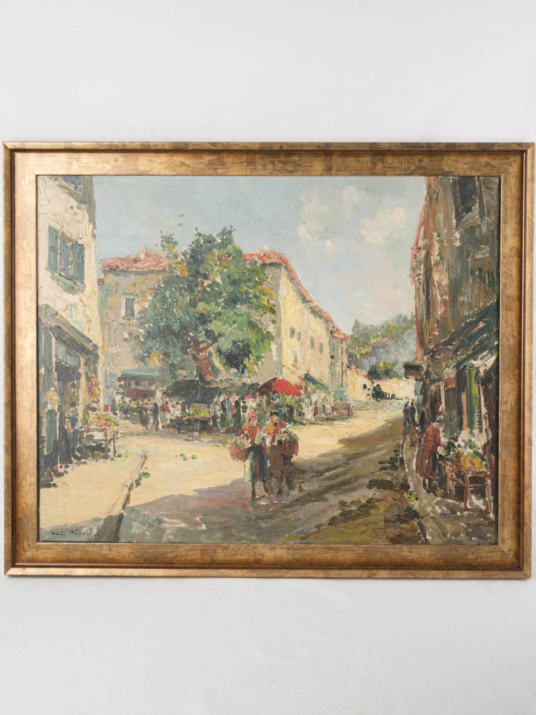 Vintage French market scene painting