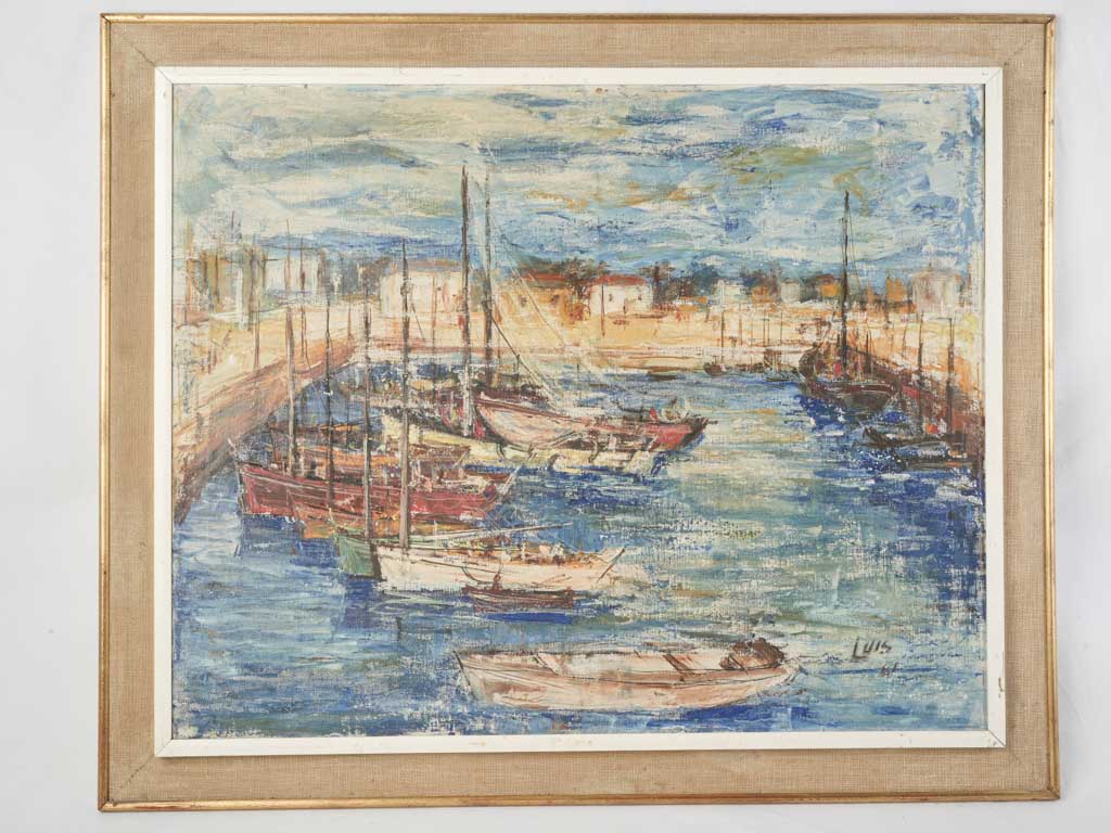 Harbor Scene with Boats - Oil Painting by Luis Dated 1961 - 31" x 37½"