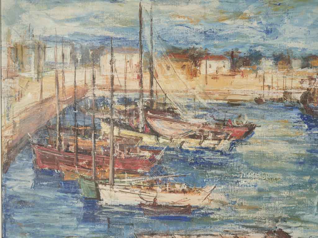 Harbor Scene with Boats - Oil Painting by Luis Dated 1961 - 31" x 37½"