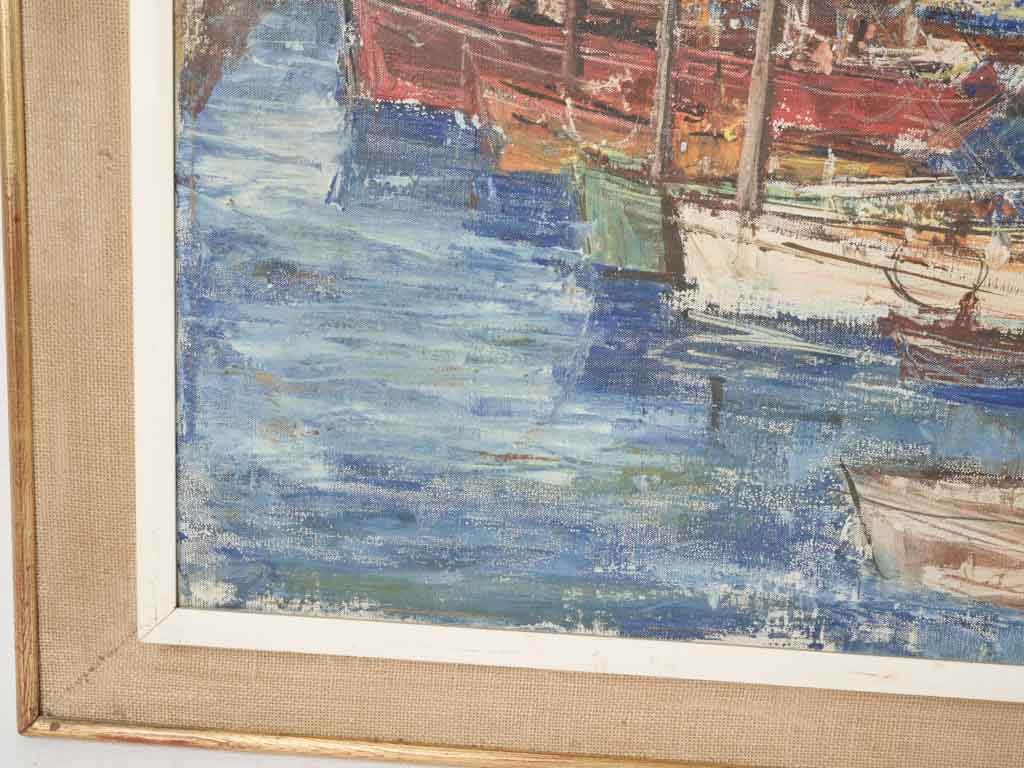 Harbor Scene with Boats - Oil Painting by Luis Dated 1961 - 31" x 37½"