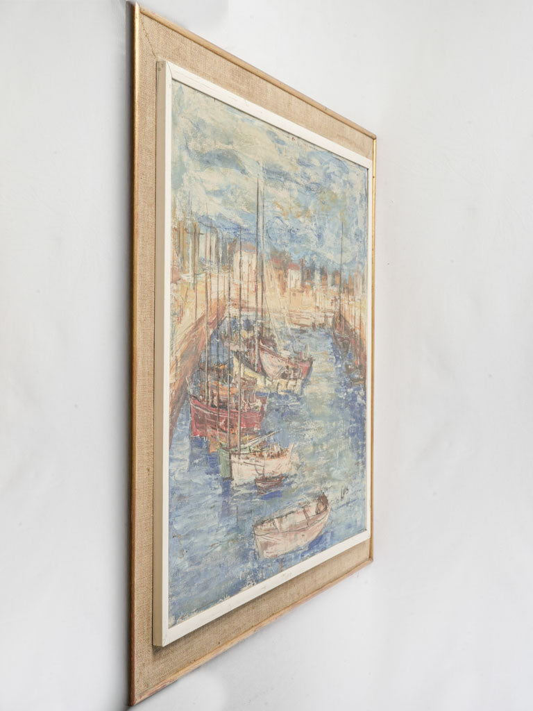 Harbor Scene with Boats - Oil Painting by Luis Dated 1961 - 31" x 37½"