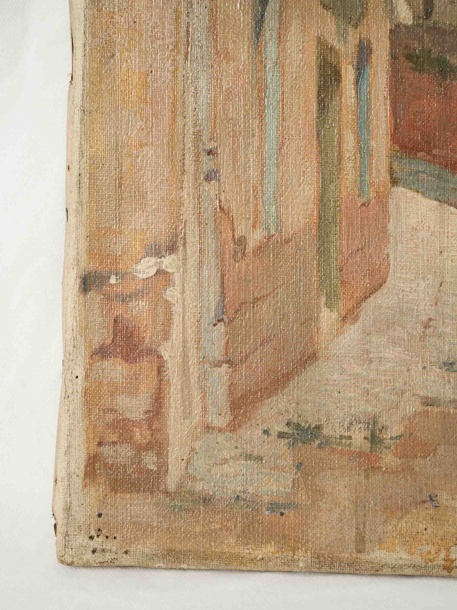 Southern French Village Street Scene - Early 20th-Century Oil on Canvas - 21¾" x 18"