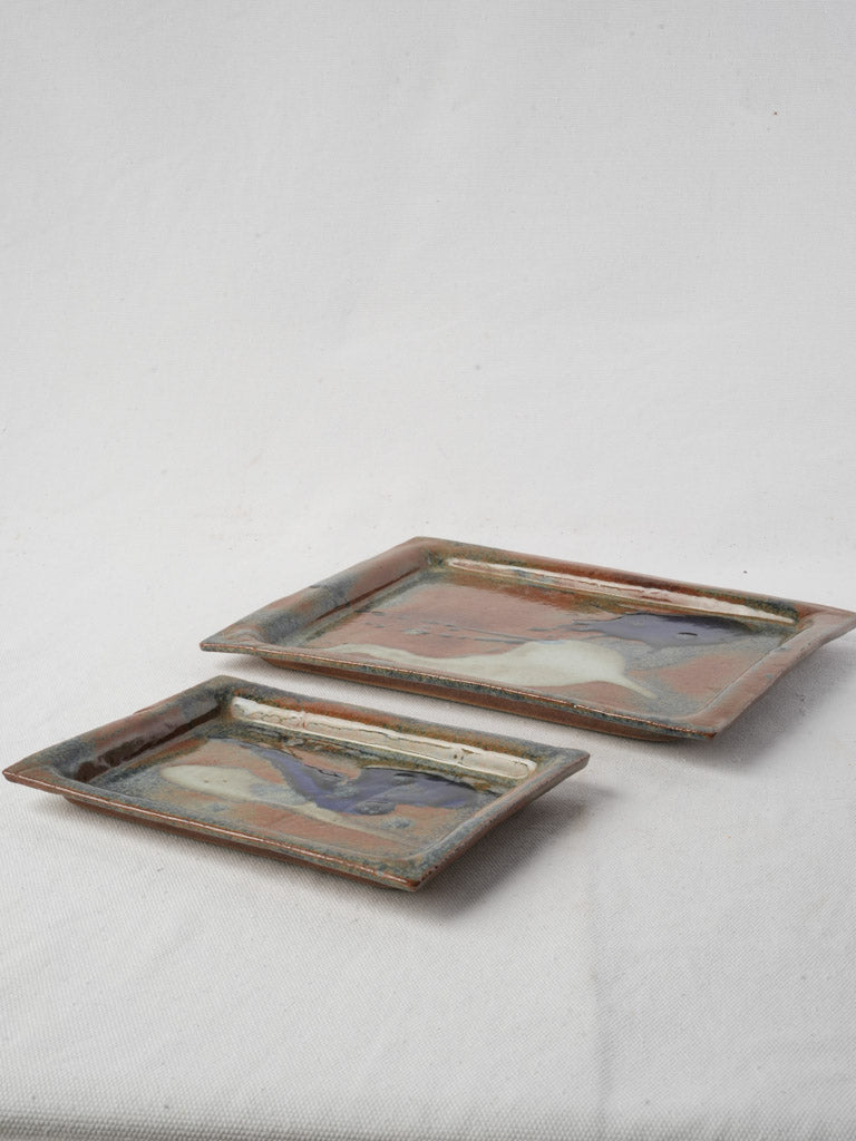 Rustic ochre and cobalt trays