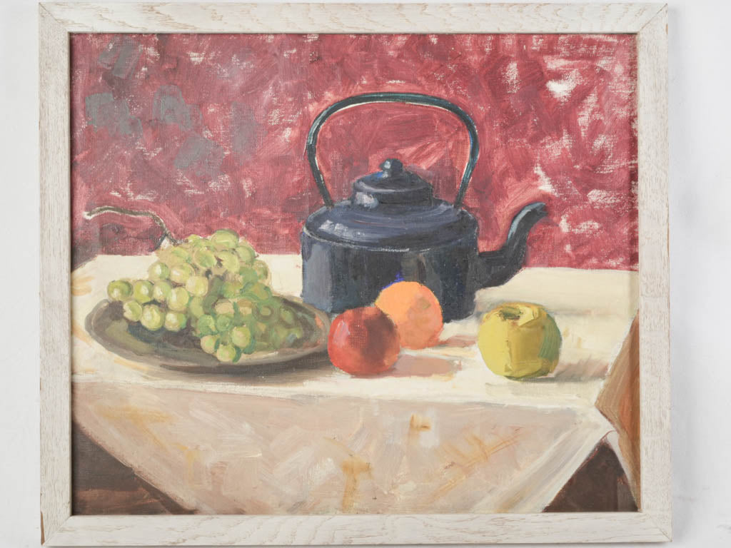 Contemporary French Still Life w/ Black Teapot and Bright Fruit - 21¾" x 25¼"