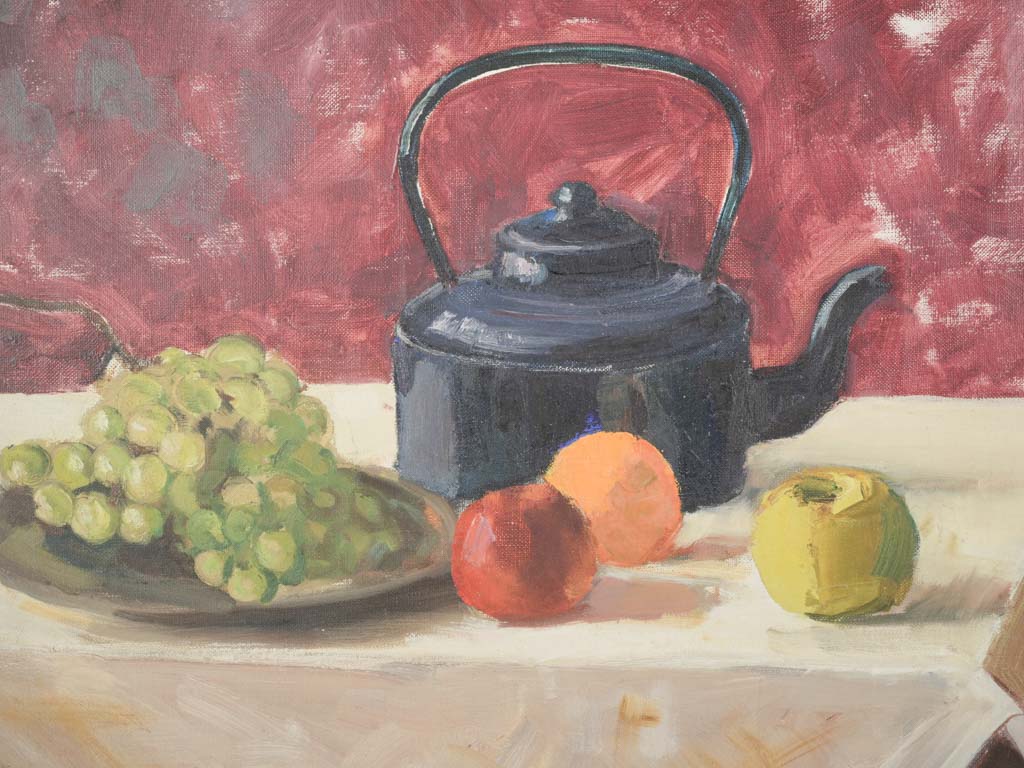Contemporary French Still Life w/ Black Teapot and Bright Fruit - 21¾" x 25¼"