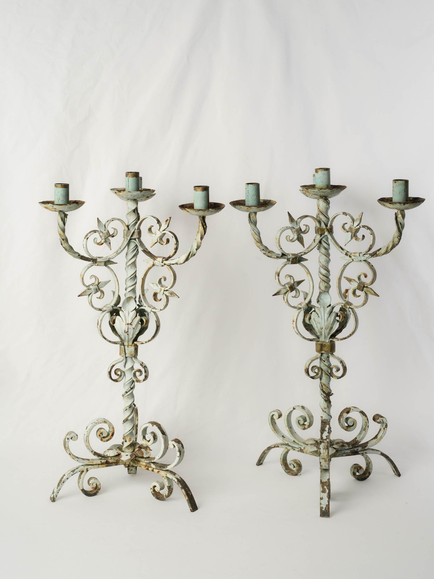 Pair of Large French Wrought-Iron Candelabra, Early 20th Century - 25¼"
