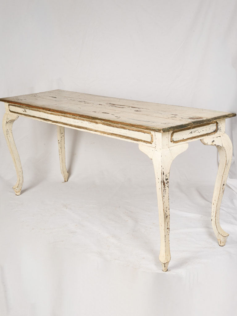 French Country Style Console Table w/ Distressed Cream Paint