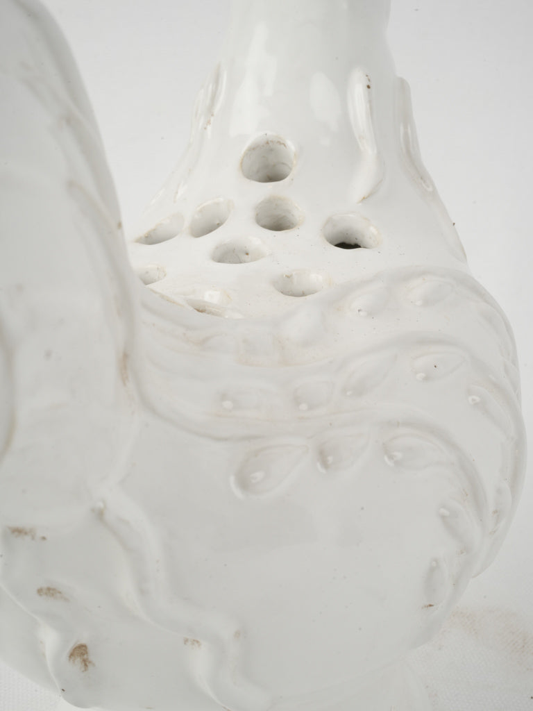 Refined, rustic white glazed rooster pique-fleurs