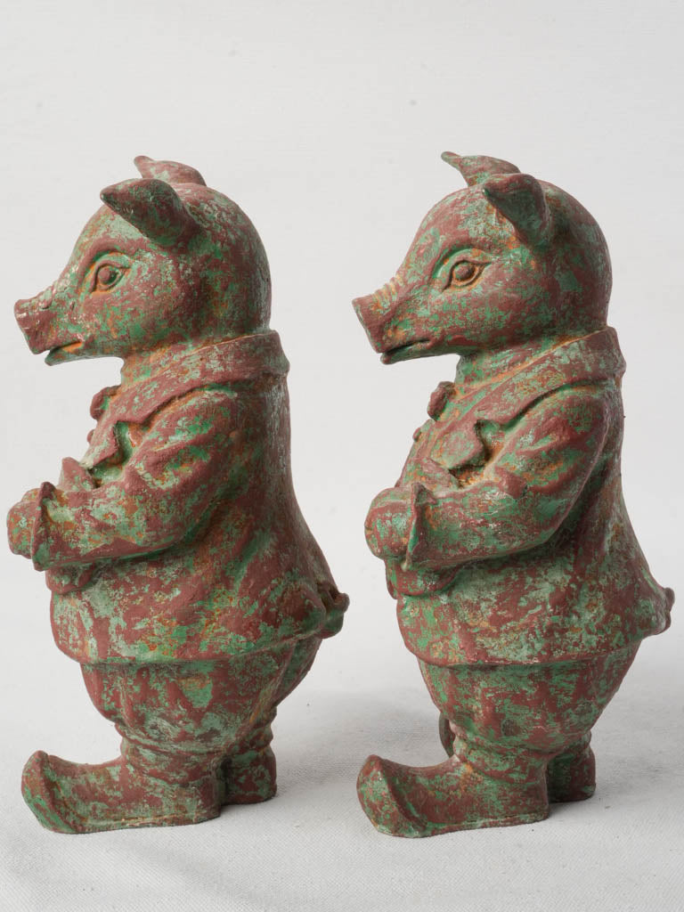 Pair of Cast Iron Dressed Pig Figurines - 10¼"