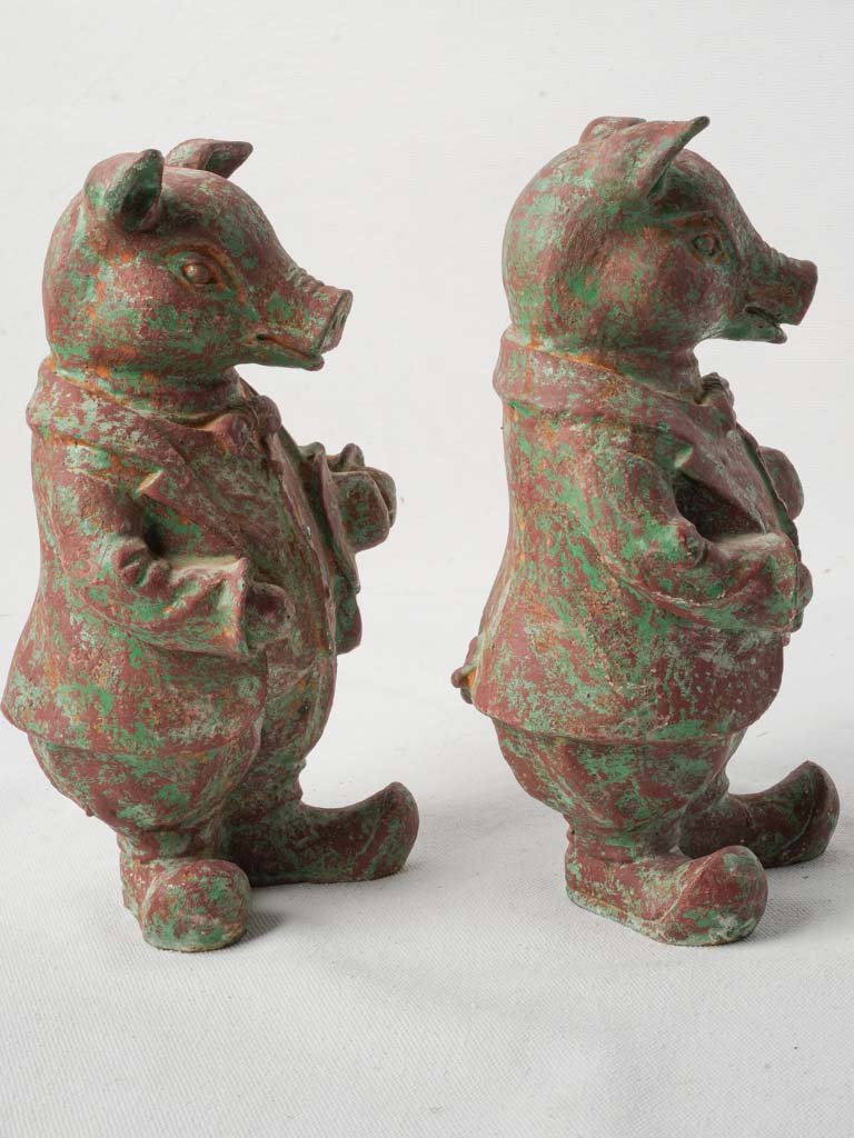 Pair of Cast Iron Dressed Pig Figurines - 10¼"